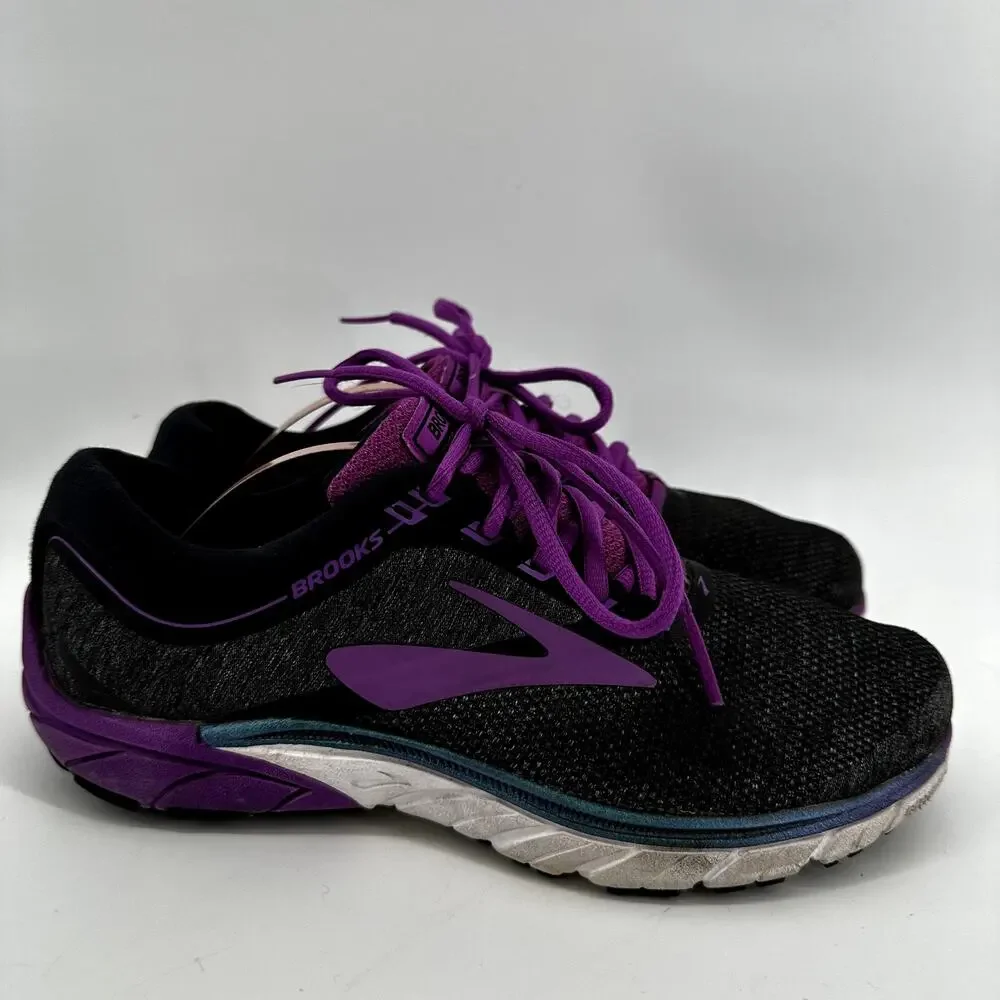 Brooks PureCadence 7 Running Shoe Lace Up Low Reflective Athletic Black Purple 8
